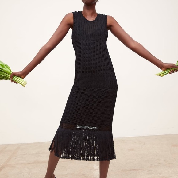 Zara Dresses & Skirts - Zara Black Fringe Dress SOLD OUT